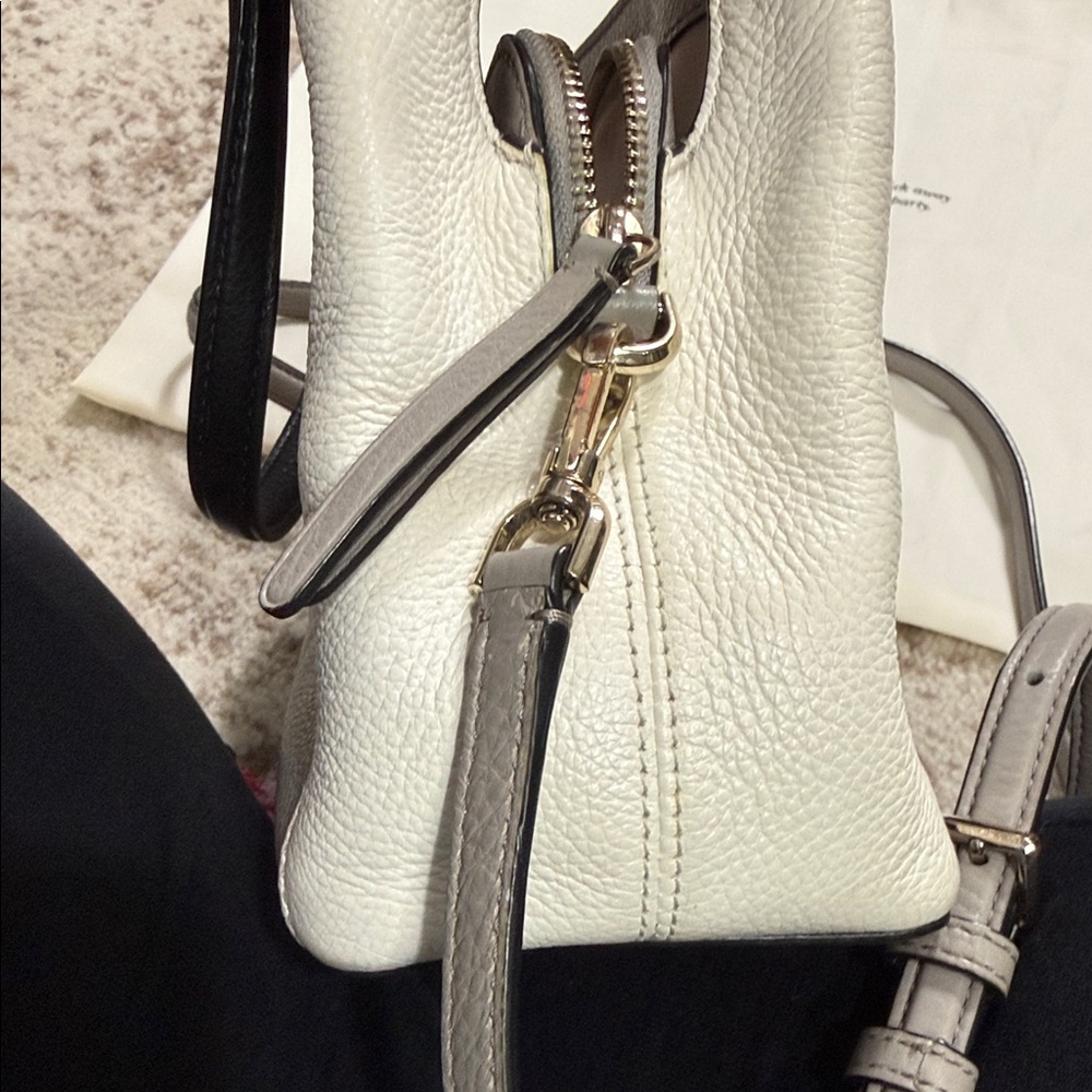 Kate Spade Pebbled Leather Colorblock Satchel in Gray/Cream/Black 🖤with Dust Bag - Picture 3 of 13